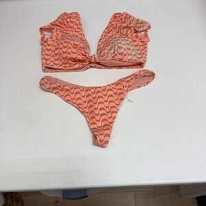 Dippin Daisy Peach Wave Print Bikini Set